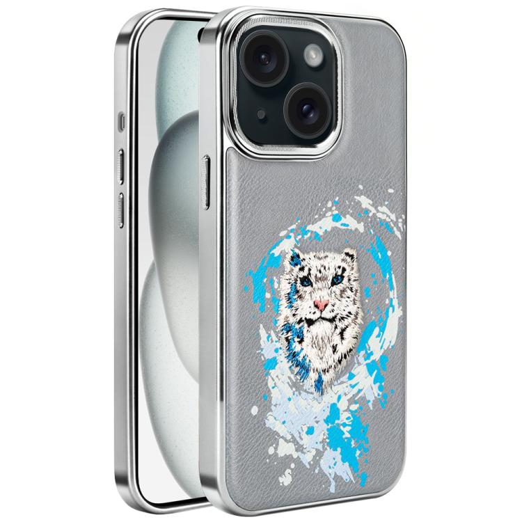 Custodia per telefono in ecopelle con logo ricamato graffiti e placcatura magnetica galvanizzata., For iPhone 16 Plus, For iPhone 16, For iPhone 15 Pro Max, For iPhone 15 Pro, For iPhone 15 Plus, For iPhone 15