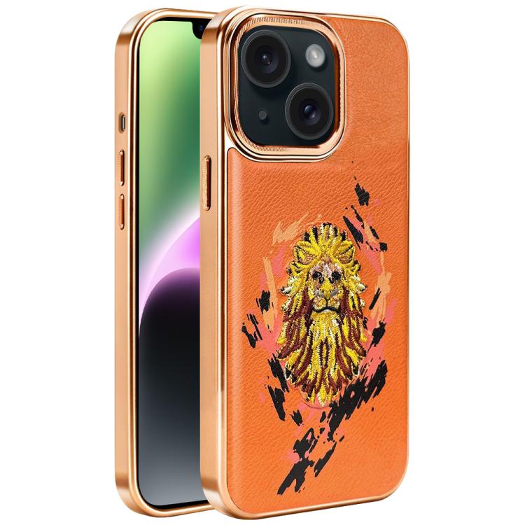 Custodia per telefono in ecopelle con logo ricamato graffiti e placcatura magnetica galvanizzata., For iPhone 14 Plus, For iPhone 14, For iPhone 14 Pro, For iPhone 14 Pro Max