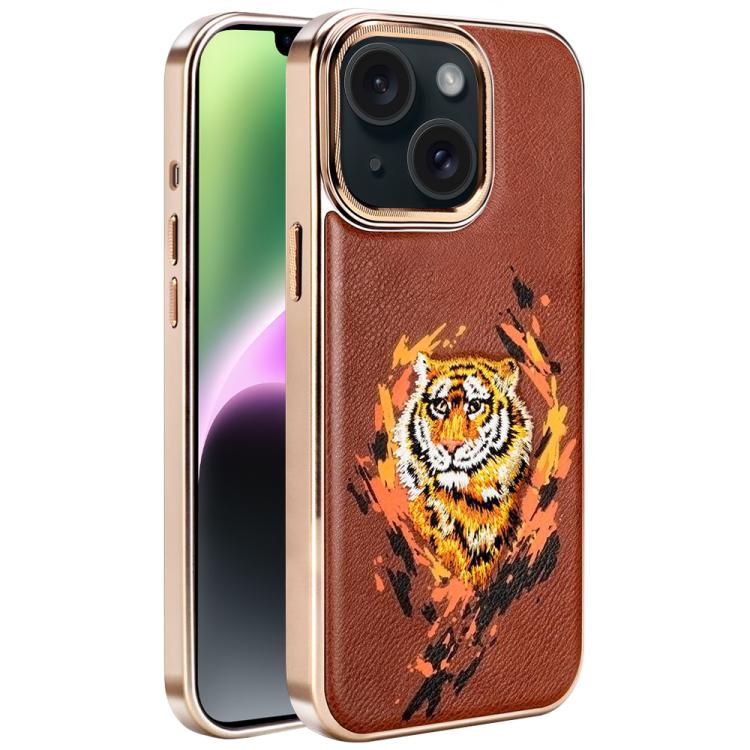 Custodia per telefono in ecopelle con logo ricamato graffiti e placcatura magnetica galvanizzata., For iPhone 14 Plus, For iPhone 14, For iPhone 14 Pro, For iPhone 14 Pro Max