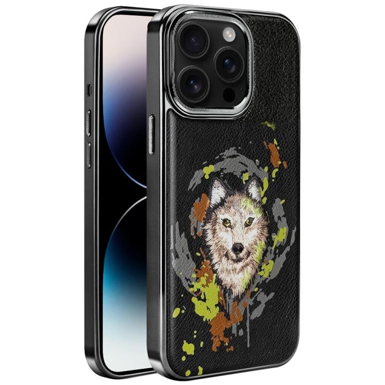 Custodia per telefono in ecopelle con logo ricamato graffiti e placcatura magnetica galvanizzata., For iPhone 14 Plus, For iPhone 14, For iPhone 14 Pro, For iPhone 14 Pro Max