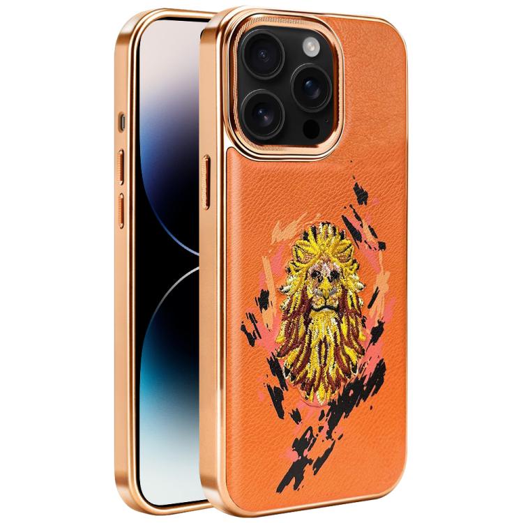 Custodia per telefono in ecopelle con logo ricamato graffiti e placcatura magnetica galvanizzata., For iPhone 14 Plus, For iPhone 14, For iPhone 14 Pro, For iPhone 14 Pro Max