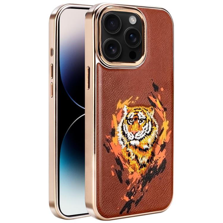 Custodia per telefono in ecopelle con logo ricamato graffiti e placcatura magnetica galvanizzata., For iPhone 14 Plus, For iPhone 14, For iPhone 14 Pro, For iPhone 14 Pro Max