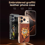 Custodia per telefono in ecopelle con logo ricamato graffiti e placcatura magnetica galvanizzata., For iPhone 16 Plus, For iPhone 16, For iPhone 15 Pro Max, For iPhone 15 Pro, For iPhone 15 Plus, For iPhone 15