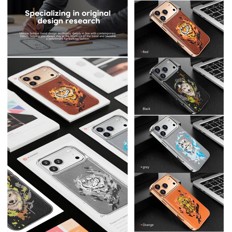 Custodia per telefono in ecopelle con logo ricamato graffiti e placcatura magnetica galvanizzata., For iPhone 14 Plus, For iPhone 14, For iPhone 14 Pro, For iPhone 14 Pro Max