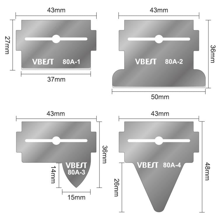 Set di raschietti magnetici bifacciali multifunzione in acciaio inossidabile BEST VBST-80A per la rimozione della colla, BEST VBST-80A