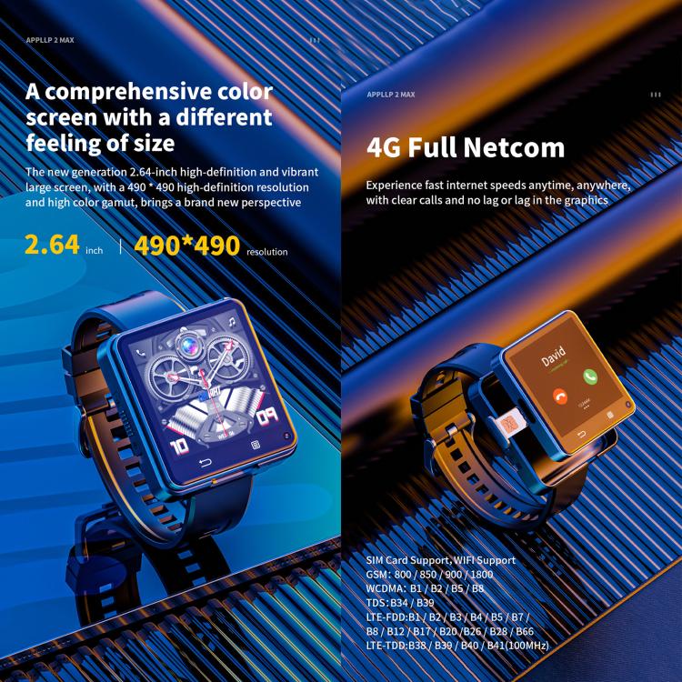 LOKMAT APPLLP 2 Max Smartwatch 4G, display da 2,64 pollici, processore MTK6761 Quad Core, 4 GB di RAM + 64 GB di memoria interna, Android 11.0, GPS, videochiamata.