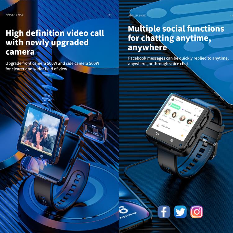 LOKMAT APPLLP 2 Max Smartwatch 4G, display da 2,64 pollici, processore MTK6761 Quad Core, 4 GB di RAM + 64 GB di memoria interna, Android 11.0, GPS, videochiamata.