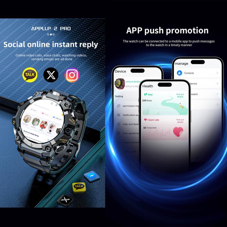 LOKMAT APPLLP 2 Pro Smartwatch 4G, display da 1,508 pollici, processore quad-core SC8541E, 4 GB di RAM e 64 GB di memoria interna, Android 8.1, videochiamata.