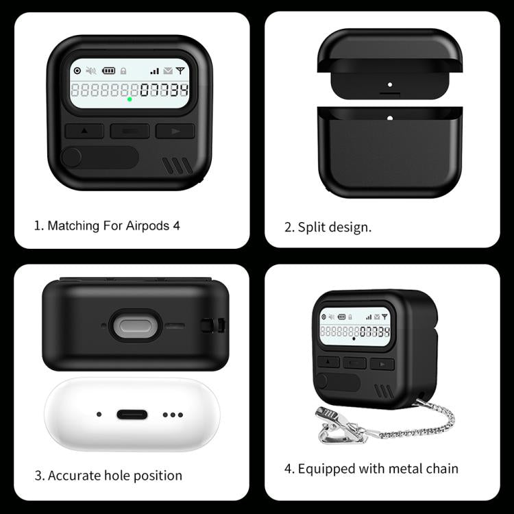 Custodia per auricolari XDcase con design retrò a forma di cercapersone, in PC e TPU ibrido., For AirPods 4, For AirPods Pro 2 / 1
