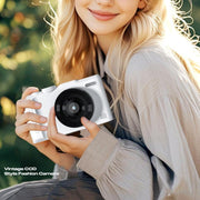 Fotocamera digitale mirrorless DX9 da 48 MP 4K con schermo LCD ribaltabile HD da 3 pollici e sensore CCD in stile retrò.