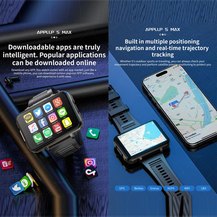 LOKMAT APPLLP 5 Max Smartwatch 4G, display da 2,4 pollici, processore Octa Core MT6762 + PAR2822, Android 10.7, rilevamento della frequenza cardiaca, videochiamata., 4GB+64GB, 6GB+128GB