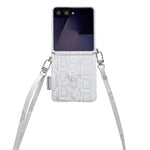 Custodia per telefono con texture a squame e motivo camelia, con tracolla inclusa., For Samsung Galaxy Z Flip6/7 FE, For Samsung Galaxy Z Flip7 5G, For Samsung Galaxy Z Flip5