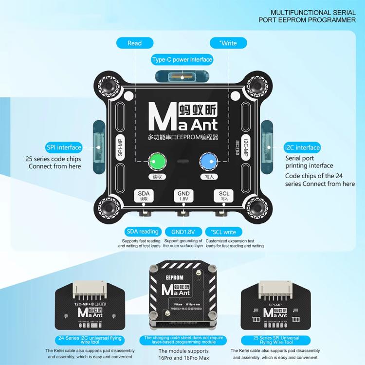 Programmatore EEPROM multifunzione con porta seriale MaAnt E1, Only Programmer, 16 Pro/16 Pro Max IC Module, Programmer+16 Pro/Pro Max IC module