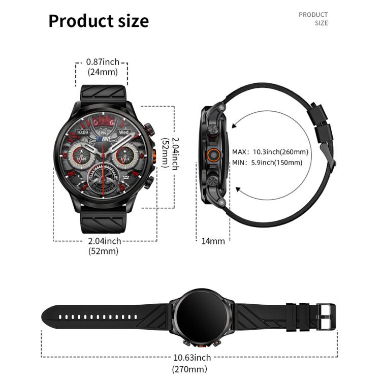 LOKMAT APPLLP 8 Pro Smartwatch 4G, display da 1,58 pollici, processore quad-core SC8541E, 3 GB di RAM e 32 GB di memoria interna, Android 8.1, GPS e rilevamento della frequenza cardiaca.