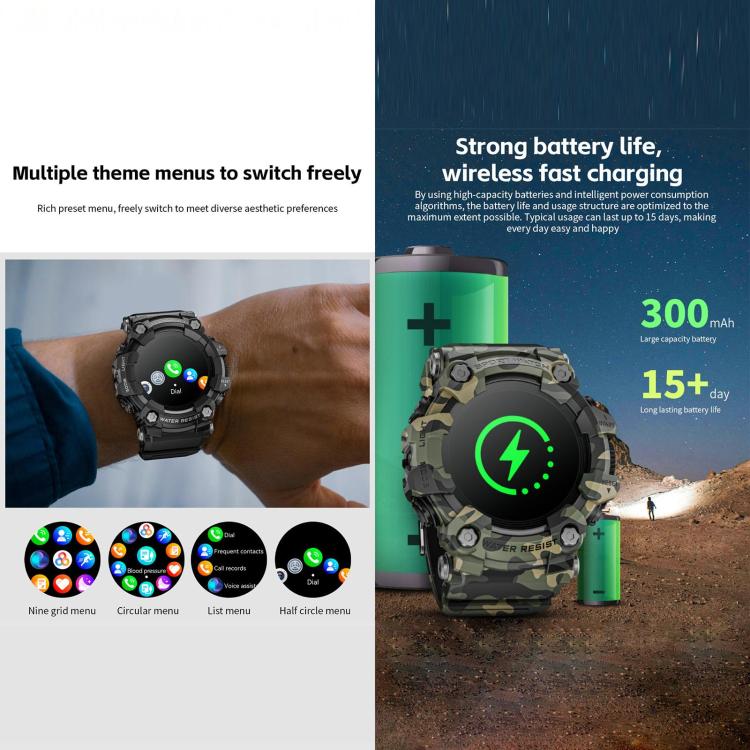 LOKMAT ATTACK GT Smartwatch robusto, display da 1,32 pollici, chiamate Bluetooth, SOS, contapassi, monitoraggio del sonno, frequenza cardiaca, pressione sanguigna, ossigenazione del sangue