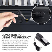 Pedale sustain per pianoforte con connettore da 6,35 mm, compatibile con sintetizzatori MIDI, lunghezza cavo: 1,85 m, Cable Length: 1.85m