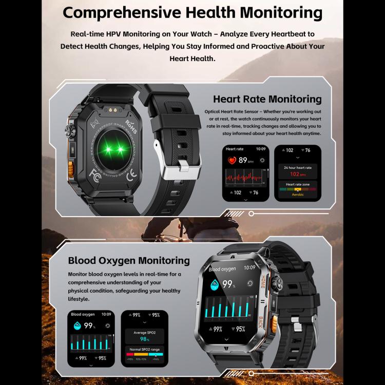 Smartwatch sportivo QS39 da 2,01 pollici con Bluetooth 5.3, supporto per chiamate vocali, monitoraggio del sonno, della frequenza cardiaca, dell'ossigeno nel sangue e della pressione sanguigna.