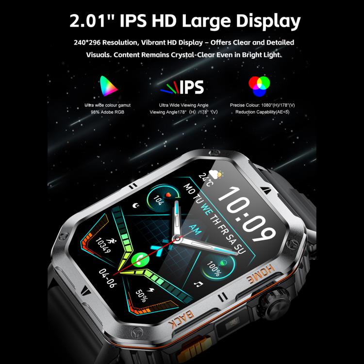 Smartwatch sportivo QS39 da 2,01 pollici con Bluetooth 5.3, supporto per chiamate vocali, monitoraggio del sonno, della frequenza cardiaca, dell'ossigeno nel sangue e della pressione sanguigna.