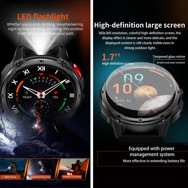 Smartwatch sportivo QS10 da 1,7 pollici con Bluetooth 5.2, supporto per il monitoraggio del sonno, della frequenza cardiaca e della pressione sanguigna.