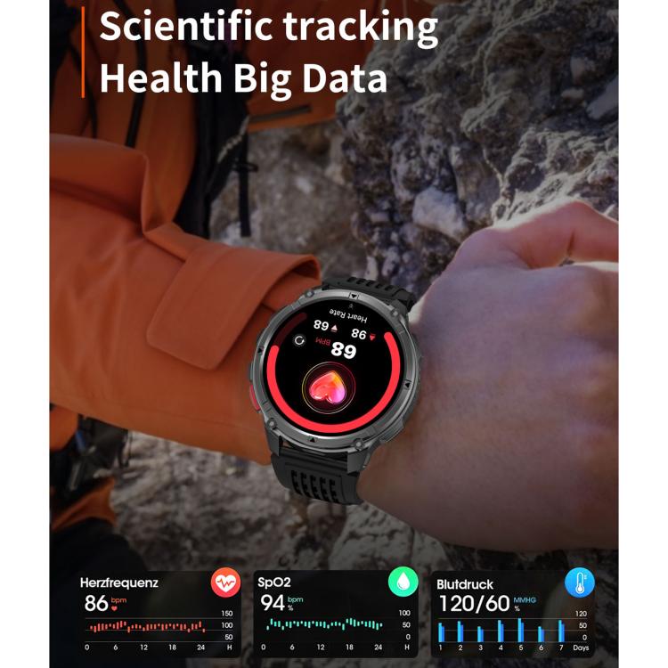 Smartwatch sportivo QS10 da 1,7 pollici con Bluetooth 5.2, supporto per il monitoraggio del sonno, della frequenza cardiaca e della pressione sanguigna.