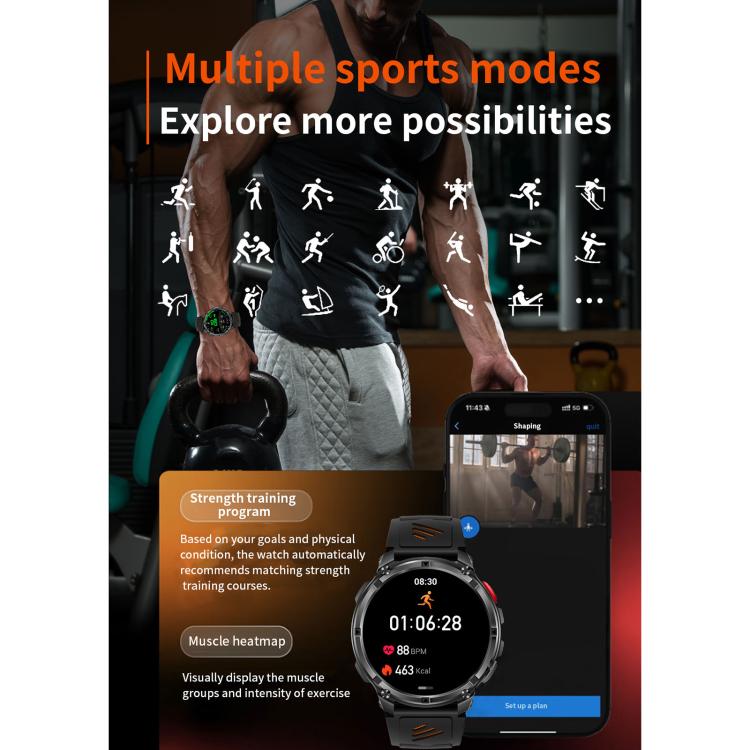 Smartwatch sportivo QS10 da 1,7 pollici con Bluetooth 5.2, supporto per il monitoraggio del sonno, della frequenza cardiaca e della pressione sanguigna.
