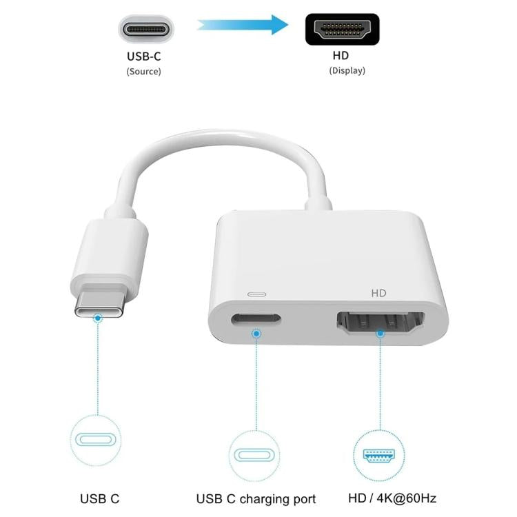 Adattatore AV digitale da USB-C/Type-C a HDMI+USB-C/Type-C 4K/60Hz, Type-C 4K/60HZ