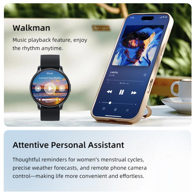Orologio sportivo intelligente QS80 Pro con display AMOLED da 1,32 pollici e supporto per il monitoraggio della frequenza cardiaca.