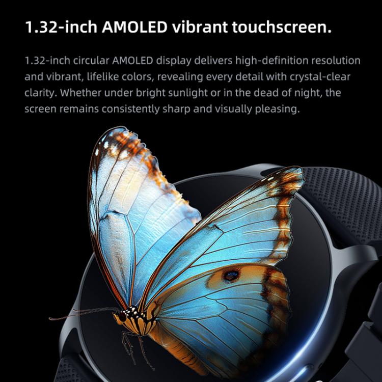 Orologio sportivo intelligente QS80 Pro con display AMOLED da 1,32 pollici e supporto per il monitoraggio della frequenza cardiaca.