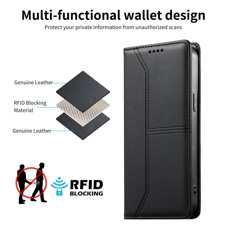 Custodia per telefono in ecopelle con rivestimento magnetico RFID e cuciture a vista., For Samsung Galaxy A54 5G