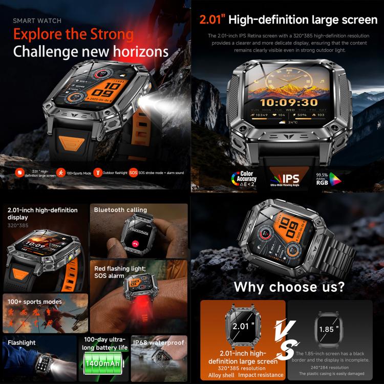 Smartwatch QS86 da 2,01 pollici, supporta chiamate Bluetooth, monitoraggio della frequenza cardiaca e dell'ossigeno nel sangue.