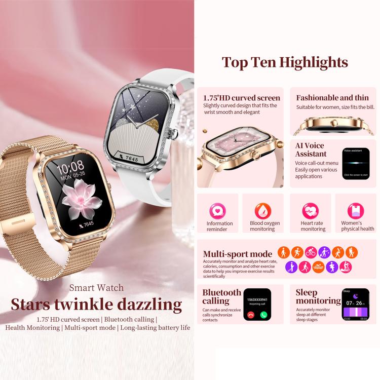 QS01 Smartwatch da 1,75 pollici, supporta il monitoraggio della frequenza cardiaca, della pressione sanguigna e dell'ossigeno nel sangue.