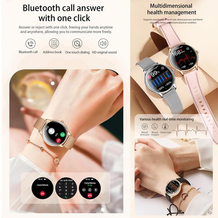 Smartwatch QS36 da 1,43 pollici, supporta il monitoraggio della frequenza cardiaca, della pressione sanguigna, dell'ossigeno nel sangue e del ciclo fisiologico femminile.