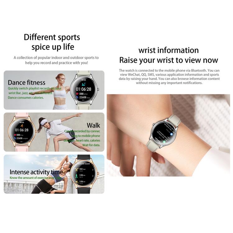 Smartwatch QS36 da 1,43 pollici, supporta il monitoraggio della frequenza cardiaca, della pressione sanguigna, dell'ossigeno nel sangue e del ciclo fisiologico femminile.