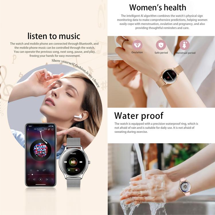 Smartwatch QS36 da 1,43 pollici, supporta il monitoraggio della frequenza cardiaca, della pressione sanguigna, dell'ossigeno nel sangue e del ciclo fisiologico femminile.