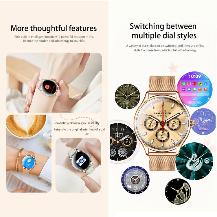 Smartwatch QS36 da 1,43 pollici, supporta il monitoraggio della frequenza cardiaca, della pressione sanguigna, dell'ossigeno nel sangue e del ciclo fisiologico femminile.