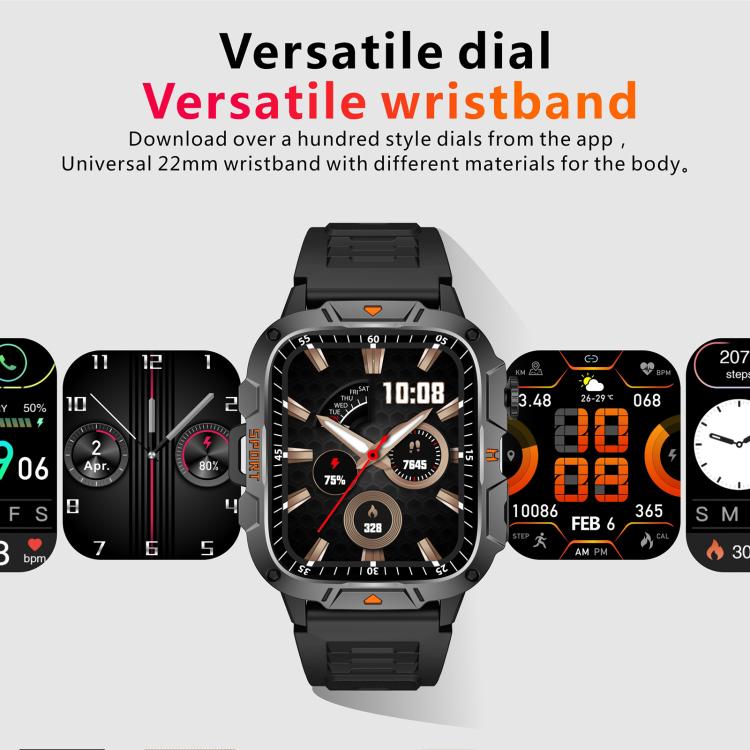 Smartwatch QX12 da 1,96 pollici con display IPS, certificazione IP68, ideale per sport all'aria aperta e dotato di torcia.