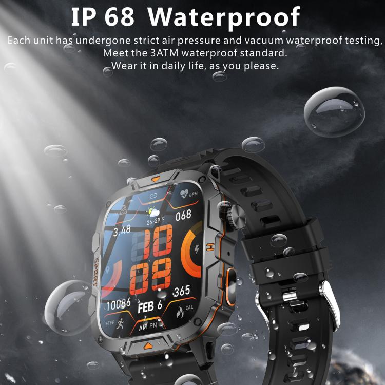 Smartwatch QX12 da 1,96 pollici con display IPS, certificazione IP68, ideale per sport all'aria aperta e dotato di torcia.