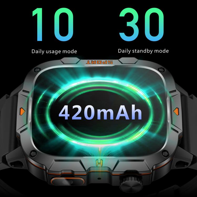 Smartwatch QX12 da 1,96 pollici con display IPS, certificazione IP68, ideale per sport all'aria aperta e dotato di torcia.