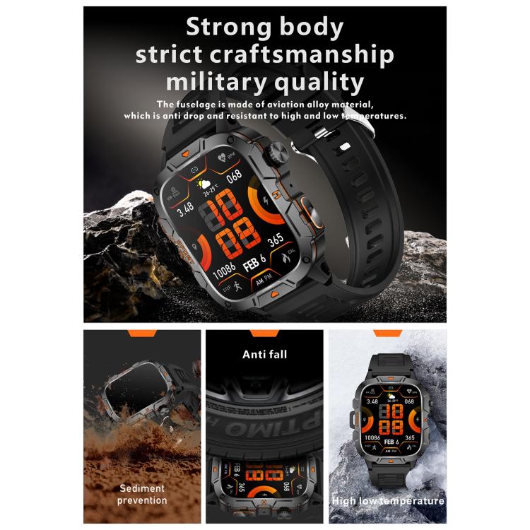 Smartwatch QX12 da 1,96 pollici con display IPS, certificazione IP68, ideale per sport all'aria aperta e dotato di torcia.