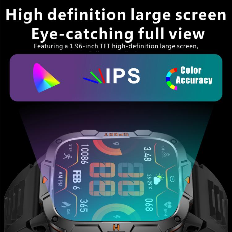 Smartwatch QX12 da 1,96 pollici con display IPS, certificazione IP68, ideale per sport all'aria aperta e dotato di torcia.