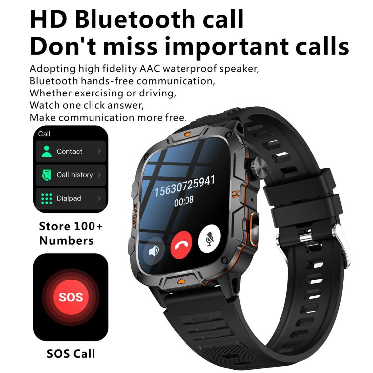 Smartwatch QX12 da 1,96 pollici con display IPS, certificazione IP68, ideale per sport all'aria aperta e dotato di torcia.