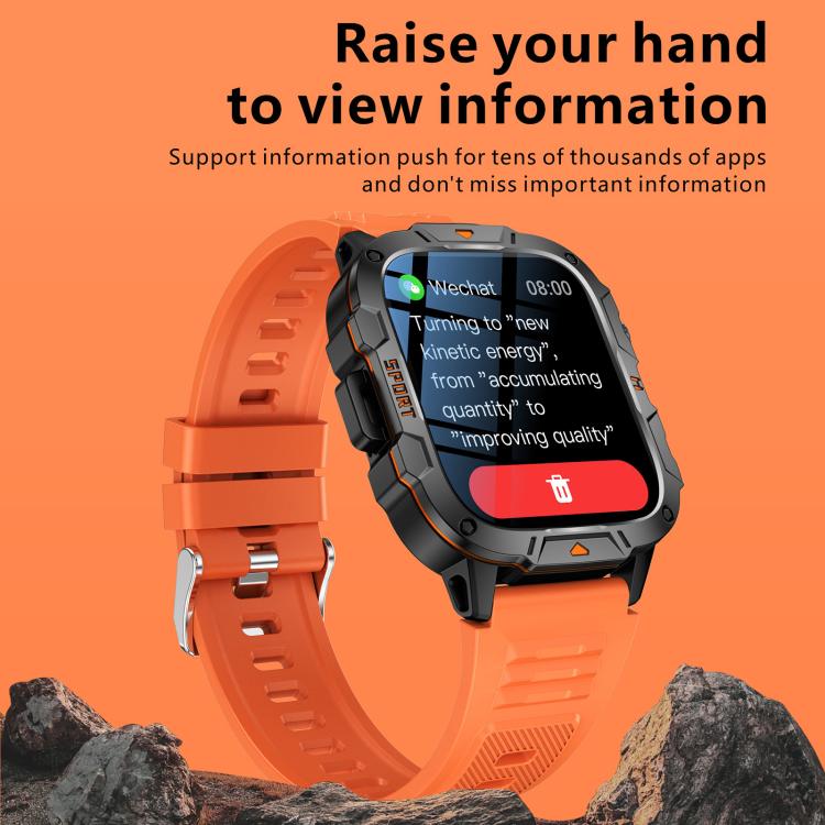 Smartwatch QX12 da 1,96 pollici con display IPS, certificazione IP68, ideale per sport all'aria aperta e dotato di torcia.