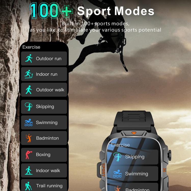Smartwatch QX12 da 1,96 pollici con display IPS, certificazione IP68, ideale per sport all'aria aperta e dotato di torcia.