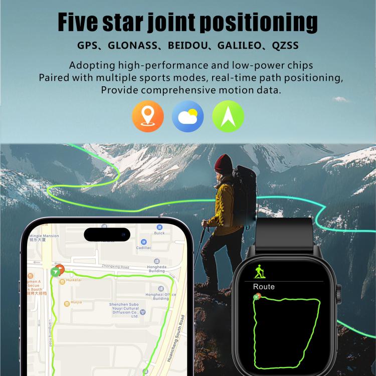 Smartwatch sportivo QX17 da 2,01 pollici con display IPS e GPS/bussola integrati, ideale per attività all'aperto.