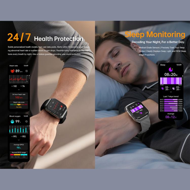 Smartwatch QS66 da 1,83 pollici, supporta chiamate Bluetooth, monitoraggio della frequenza cardiaca e dell'ossigeno nel sangue.