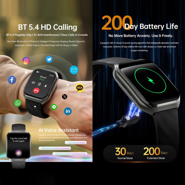 Smartwatch QS66 da 1,83 pollici, supporta chiamate Bluetooth, monitoraggio della frequenza cardiaca e dell'ossigeno nel sangue.