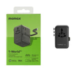 Caricabatterie da viaggio universale GaN MOMAX UA30 1-World 2+ da 70 W con doppia alimentazione CA e cavo retrattile., UA30D, UA30L