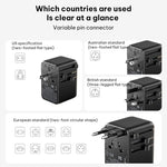 Caricabatterie da viaggio universale GaN MOMAX UA30 1-World 2+ da 70 W con doppia alimentazione CA e cavo retrattile., UA30D, UA30L