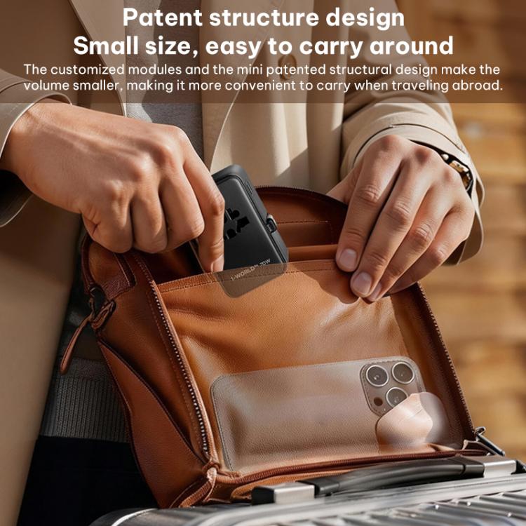 Caricabatterie da viaggio universale GaN MOMAX UA30 1-World 2+ da 70 W con doppia alimentazione CA e cavo retrattile., UA30D, UA30L