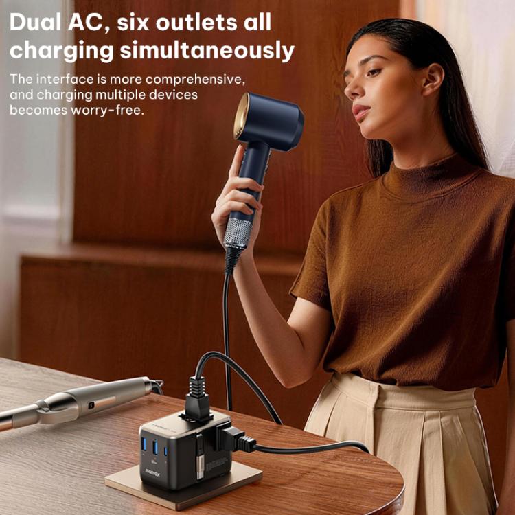 Caricabatterie da viaggio universale GaN MOMAX UA30 1-World 2+ da 70 W con doppia alimentazione CA e cavo retrattile., UA30D, UA30L